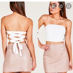 White lace up tube top